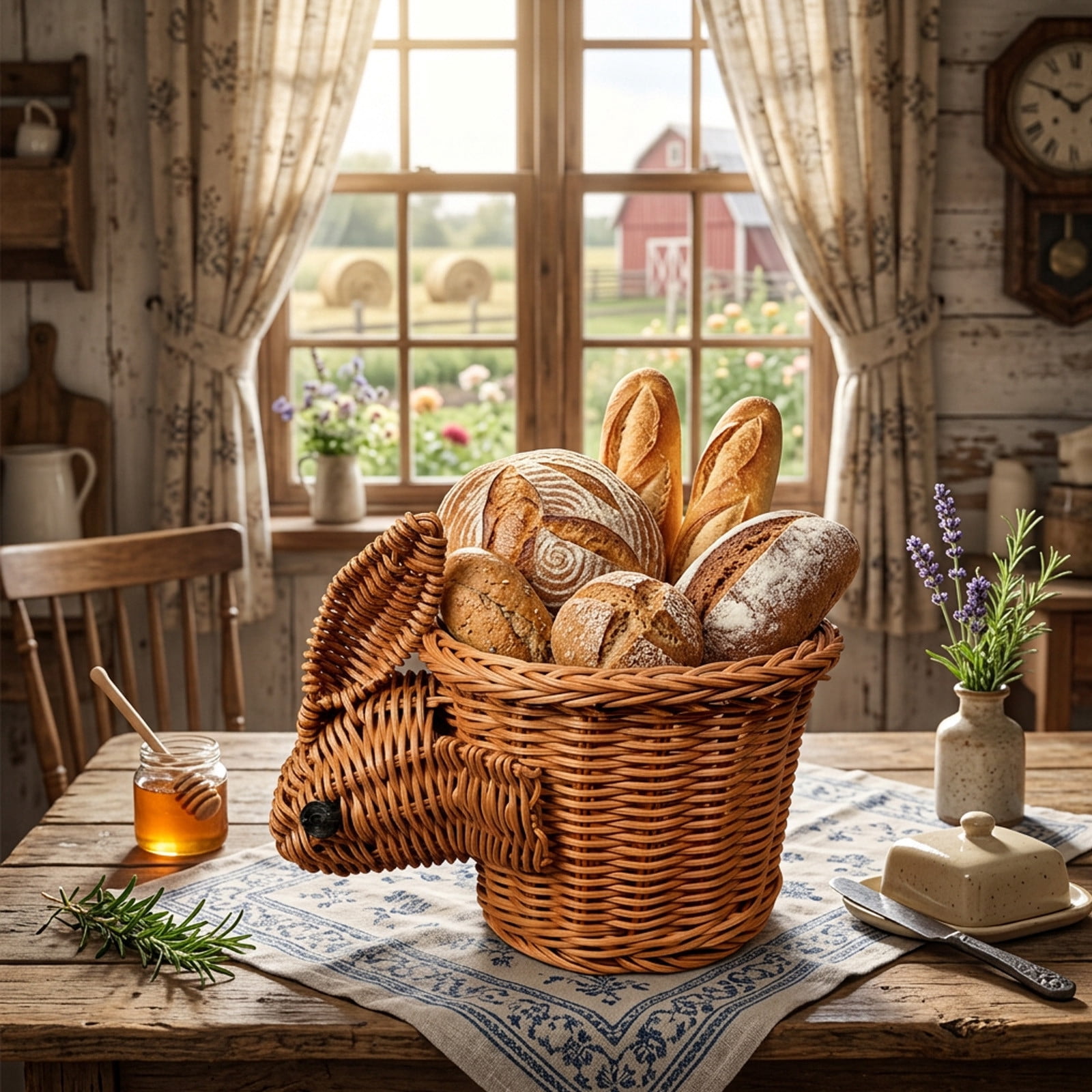 Lunxisen 4 Pcs Easter Bunny Woven Storage Basket Organizer for Home Decor Snack Fruit Display