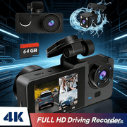 Dash Cam Front and Rear Inside, 4K Full HD Triple Dash Camera for Cars, Car Camera with 64GB Card,Built-in Loop Recording,G-Sensor,24H Parking Monitor,WDR,Accident Lock