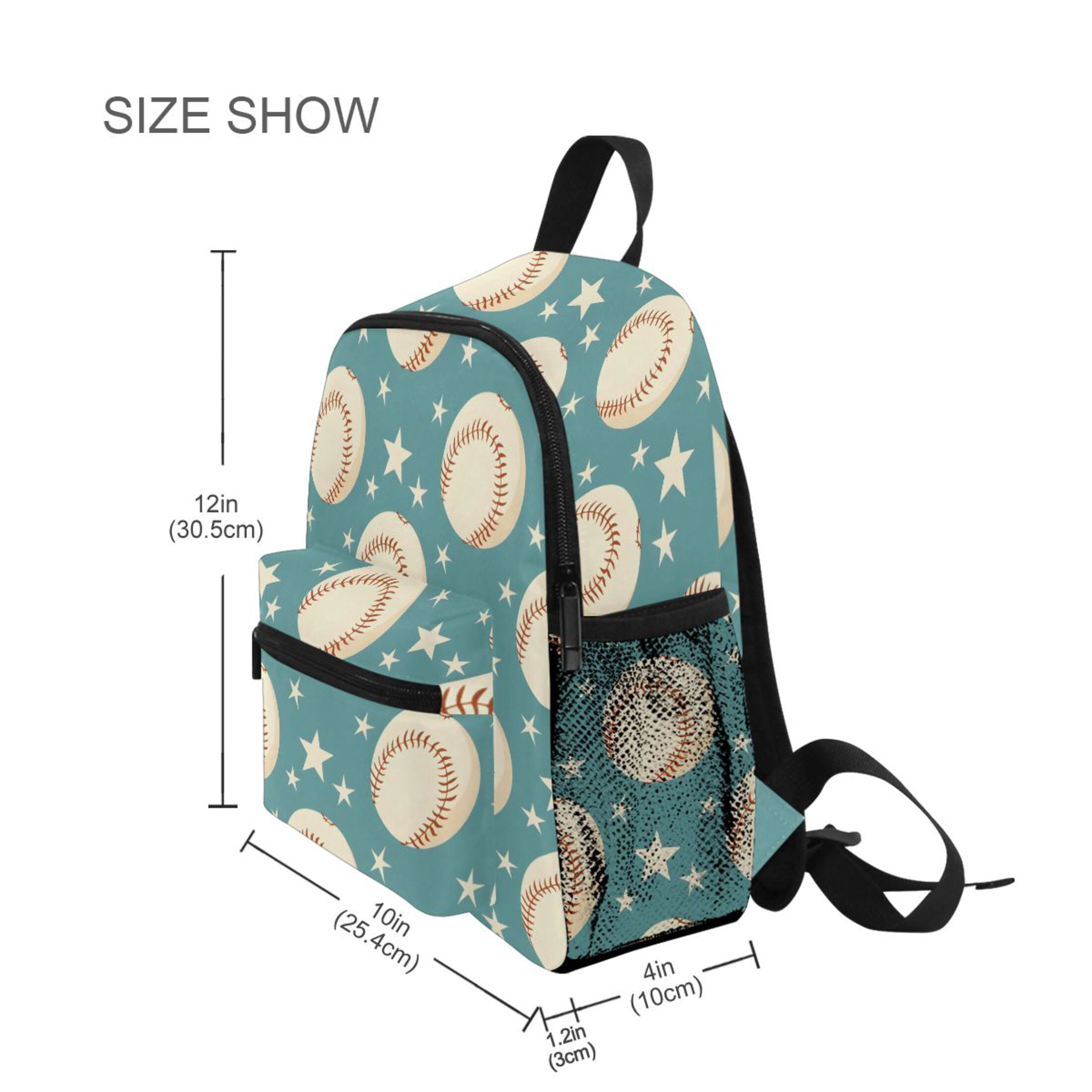Turquoise Stars Baseball Pattern Mini Backpack Cute Small Backpack with Chest Strap and Whistle Ages 3-8