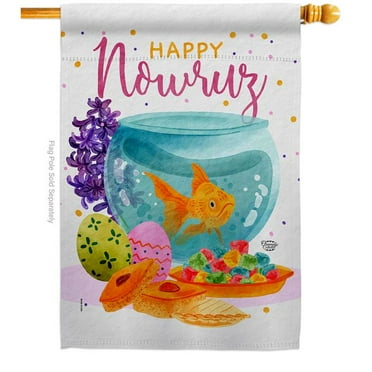 Ornament Collection H192465-BO Iranian Nowruz Celebration Double-Sided Garden Decorative House Flag, Multi Color