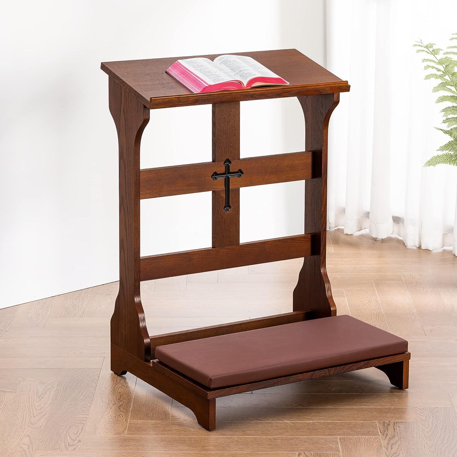 QUIETTCEX Prayer Bench Stool, Padded Kneeling Stool for Prayer, Wooden