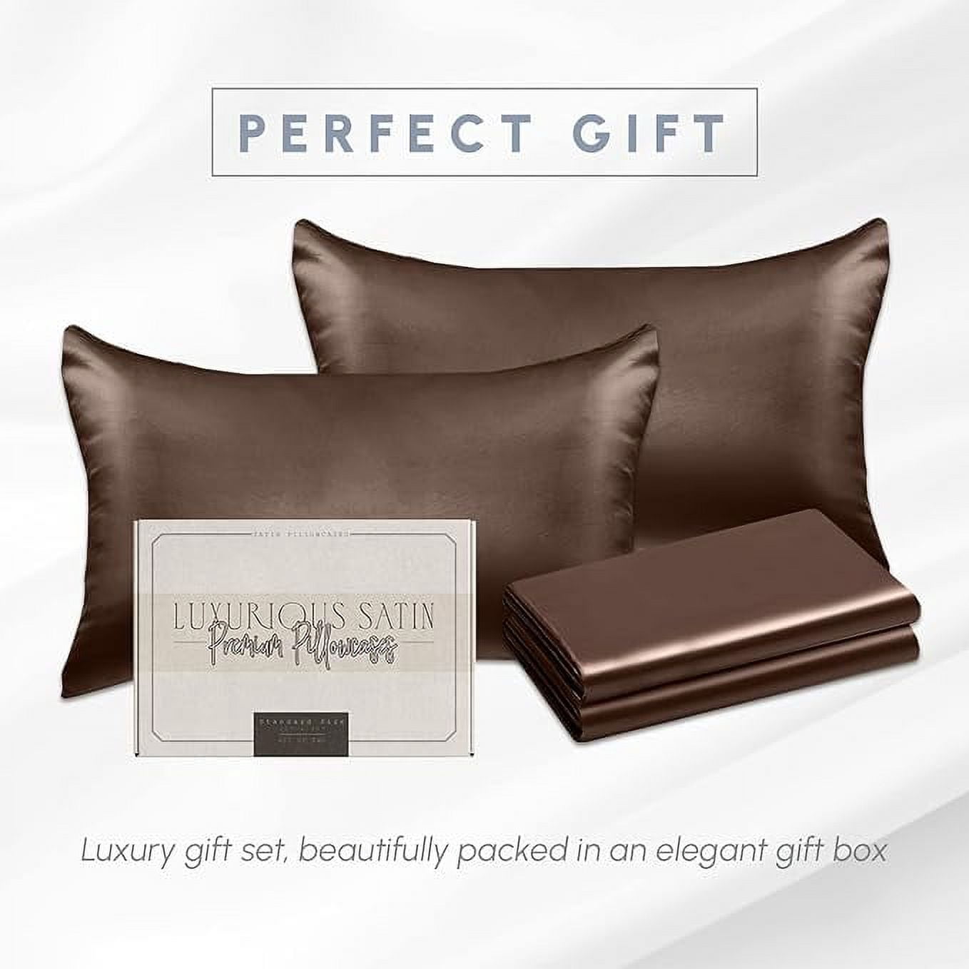 2 Pieces Satin Pillowcase Set with Hidden Zipper closure, King, Chocolate Brown