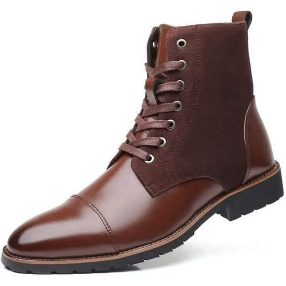 Botas impermeables, botines para hombre, botas casuales de felpa cálidas para hombre, puntera cuadrada con empalme, zapatos de negocios para hombre