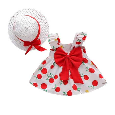 

AIMAOMI Lemon Suspenders Outfits Baby Girls Kids Print Princess Hat Toddler Dress Girls Dress&Skirt H