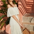thumbnail image 3 of Robe de Vacances Couleur Unie Robe à Épaules Dénudées Robe Décontractée de Plage Longue, Blanc, G, 3 of 7