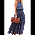 thumbnail image 3 of Vestido de Verano para Mujer, de Algodón, Sin Mangas, con Cuello Halter, Informal, Bohemio, Holgado, Azul Marino XL, 3 of 7