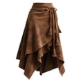 thumbnail image 4 of QHFBli Long Suede Leather Skirt for Women Ruffle Asymmetrical Western Boho Country Cowgirl Skirts, 4 of 4