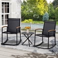 thumbnail image 4 of 3 Piece Outdoor Rocking Bistro Set, Textilene Fabric Small Patio Furniture Set, Front Porch Rocker Chairs Conversation Set with Table for Lawn, Garden, Balcony, Poolside (Black), 4 of 7