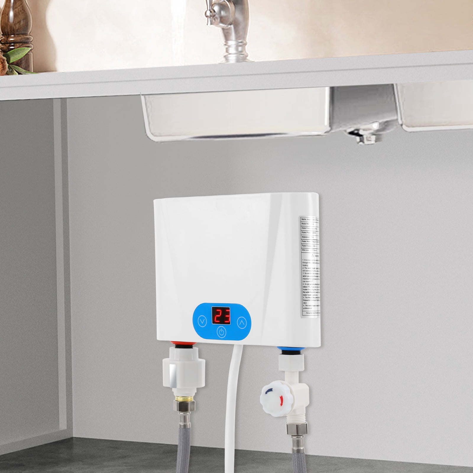 Miumaeov 220V 5.5KW Mini Electric Tankless Water Heater Instant Hot Water Heater with Touch Control for Sink Wall Mounted