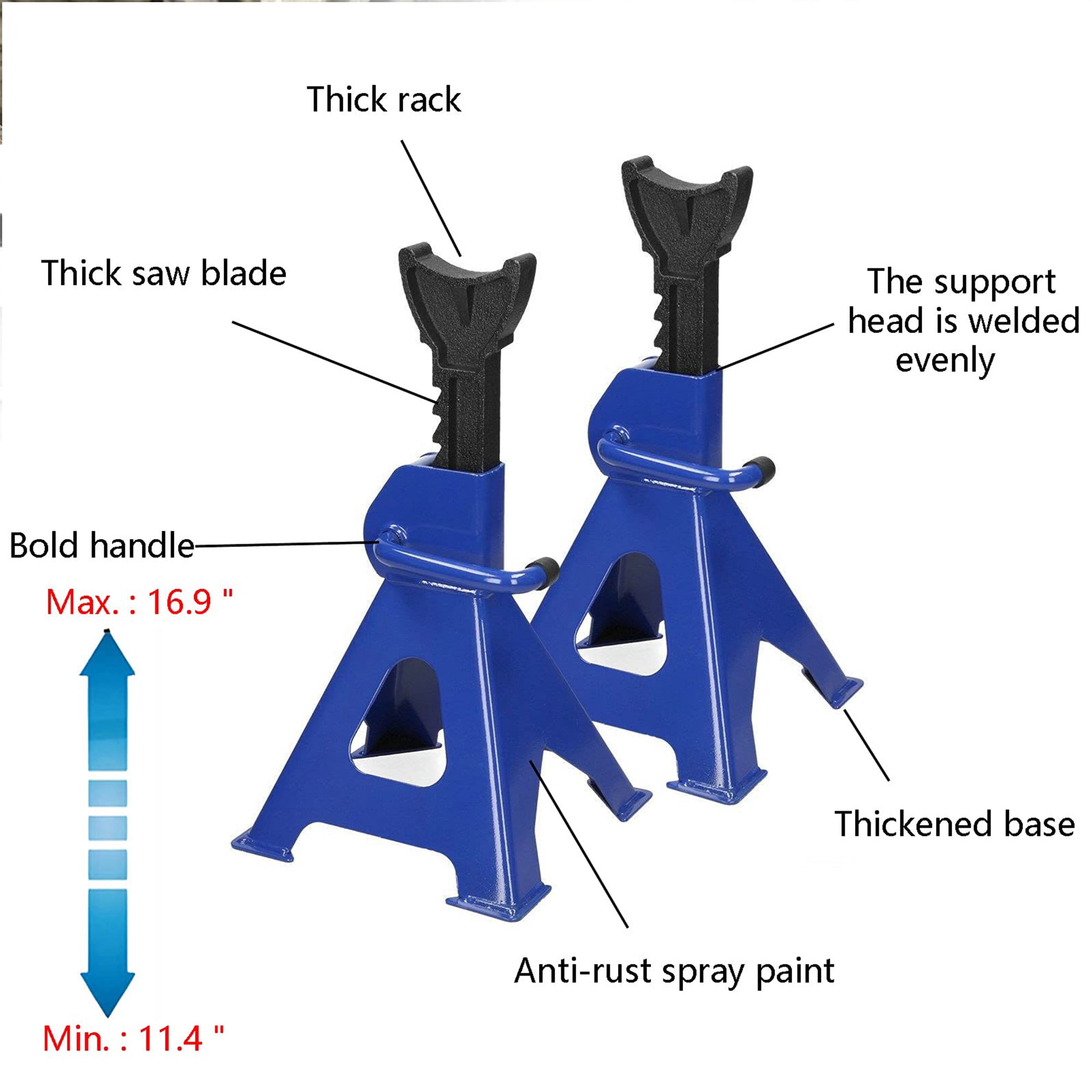 Elook 3 Ton Capacity Stands Set of 2PCS Heavy Duty Jack Stand 6 Ton/Pair Capacity Metal Steel Jack Stands CSelf-Locking Car Lift Auto Repair Tools 1 Pair Truck Jack for Garage Car Repair Maintenance