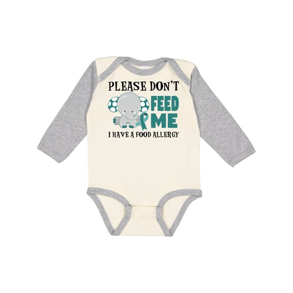Inktastic Please Dont Feed Me I Have a Food Allergy with Elephant and Ribbon Boys or Girls Long Sleeve Baby Bodysuit
