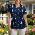 thumbnail image 7 of GEWSEY Easter Scrub Tops Women Plus Size Bunny Egg Print Scrubs Short Sleeve V Neck Holiday Nurse Uniforms with Pockets (Navy, XXL), 7 of 7