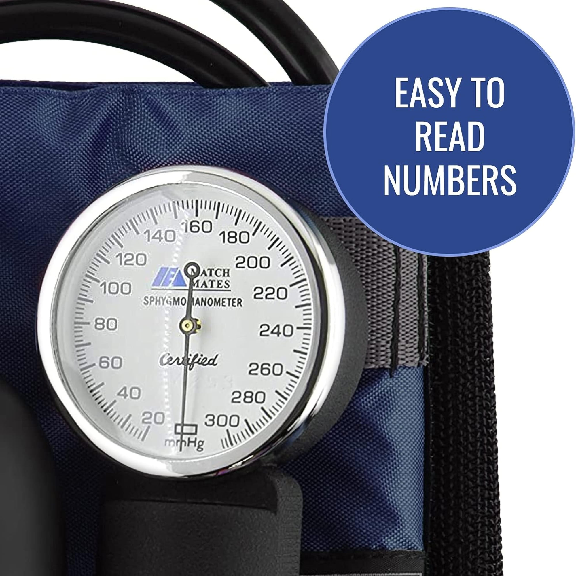 MABIS MatchMates Manual Blood Pressure Monitor Kit Aneroid Sphygmomanometer with Calibrated Nylon Cuff and Oversized Carrying Case, Adult, Navy