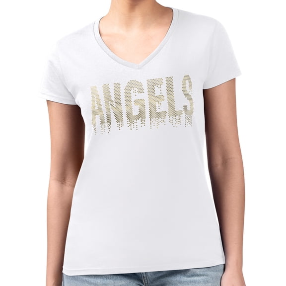 Women's G-III 4Her by Carl Banks  White Los Angeles Angels Metallic Drop Lightweight V-Neck T-Shirt