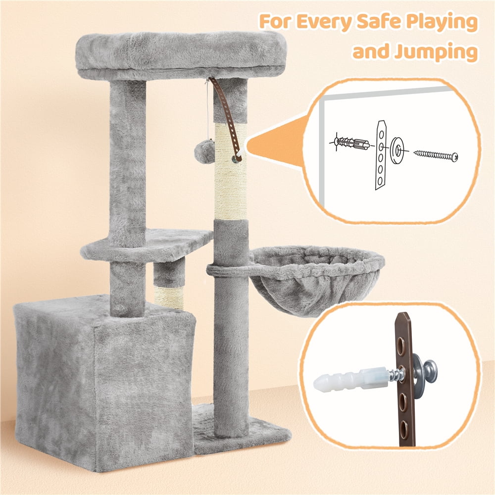 Yaheetech 34" Height Plush Cover Cat Tree with Condo and Sisal Ropes Posts, Light Gray