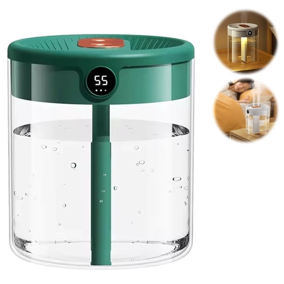 2L Dual Spray Humidifier for Bedroom, Quiet Cool Mist Air Humidifier with Digital Humidity Display and Night Light, for Office Home, White Pink Green