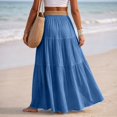 thumbnail image 4 of Linen Skirts for Women Casual Flowy Tiered Maxi Skirt Comfy Vintage Beach Travel High Waisted Boho Skirt with Belt L, 4 of 8