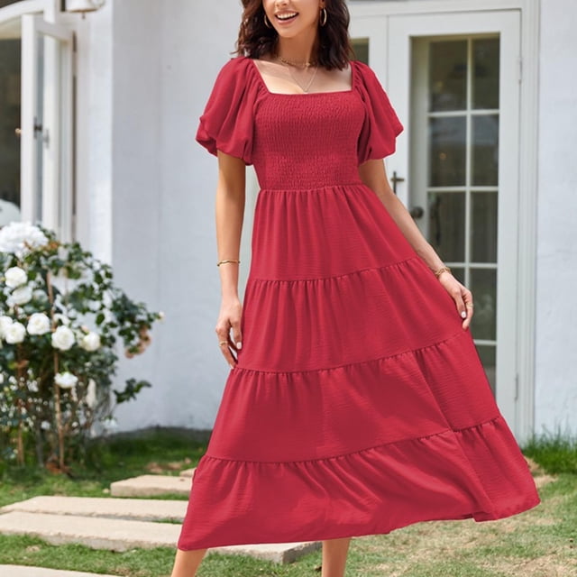 Fankiway Robe d'Été Décontractée pour Femmes Col Plissé Manches Courtes Couleur Unie Grande Taille Robes pour Femmes Rondes Printemps 9462