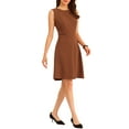 thumbnail image 5 of INSPIRE CHIC Women's Wear to Work Solid Color Sleeveless A-Line Flared Midi Dresses XS Brown, 5 of 7