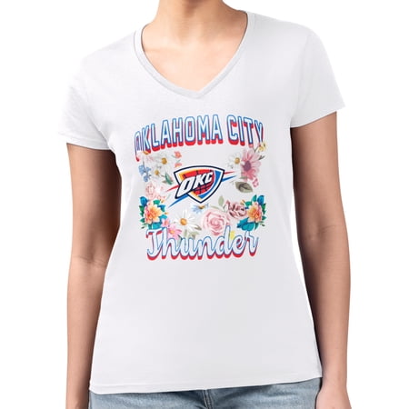 Women s G-III 4Her by Carl Banks White Oklahoma City Thunder Super-Slim Fit Lightweight Flowers Team Logo Graphic V-Neck