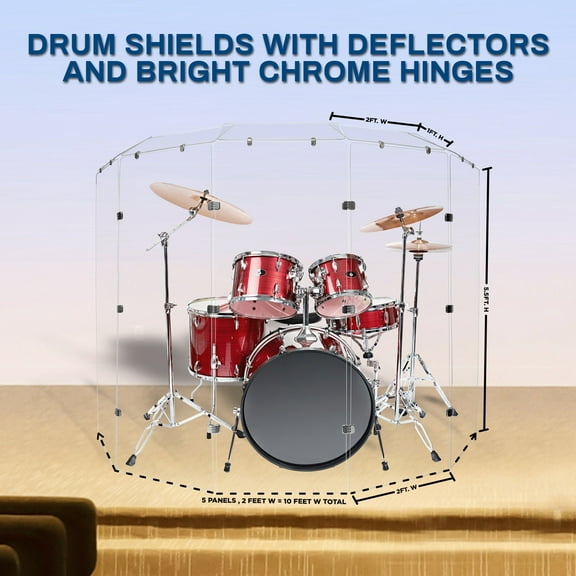 PENNZONI Drum Shield, 5 Panels & Deflectors w/ Chrome Hinges, 5.5 ft. Clear Acrylic Panels