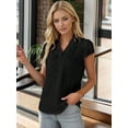 thumbnail image 2 of Am Direct Women's V-Neck Half-Open Petal Sleeve Short-Sleeved Shirt, 2 of 5