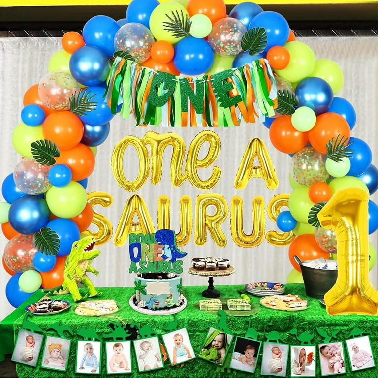 One a Saurus Birthday Decorations, Dinosaur 1st Birthday Party Supplies,  One a Saurus Balloon Garland Arch Kit First Birthday Highchair Banner Photo