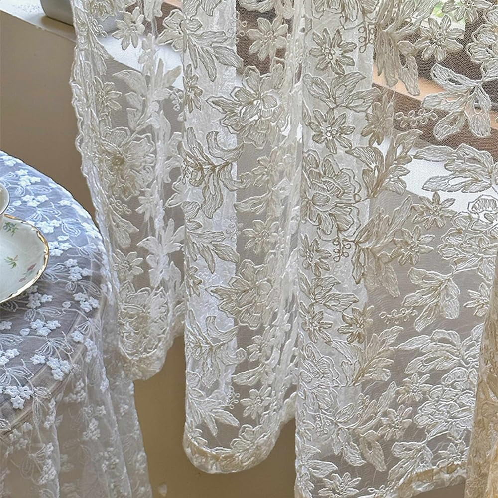 Joqmia Elegant Floral Lace Sheer Curtains, Vintage Embroidered Voile Panels for Bedroom Living Room Kitchen, 2-Pack Rod Pocket Light Filtering Window Drapes