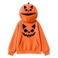 thumbnail image 6 of Yeaiivve Cute Hoodies for Kids Halloween Novelty Graphic Pullover Hoodie Oversized Pumpkin Zipper Hooded Sweatshirts Boys Girls Kangaroo Pocket Hoodies Orange 15 Years, 6 of 8