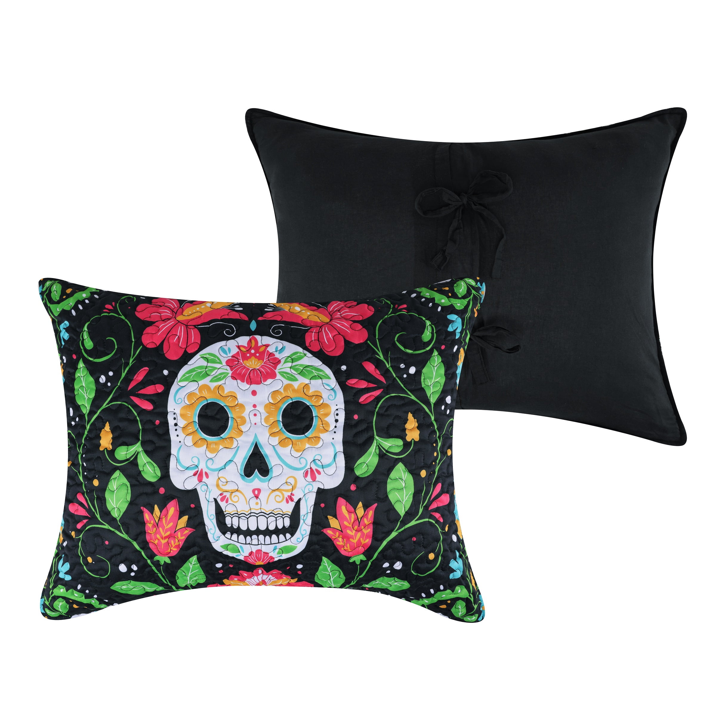 Greenland Home Fashions Day of the Dead Lightweight Quilted Pillow Sham, Standard, for Teens and Adults