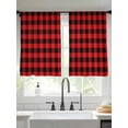 thumbnail image 3 of Red Black Buffalo Plaid Semi Sheer Curtains 45 Inch Length 2 Panels Set, Black Red Checkered Sheer Kitchen Curtain Privacy Voile Window Curtain for Living Room Bedroom Rod Pocket Drapes, 3 of 7