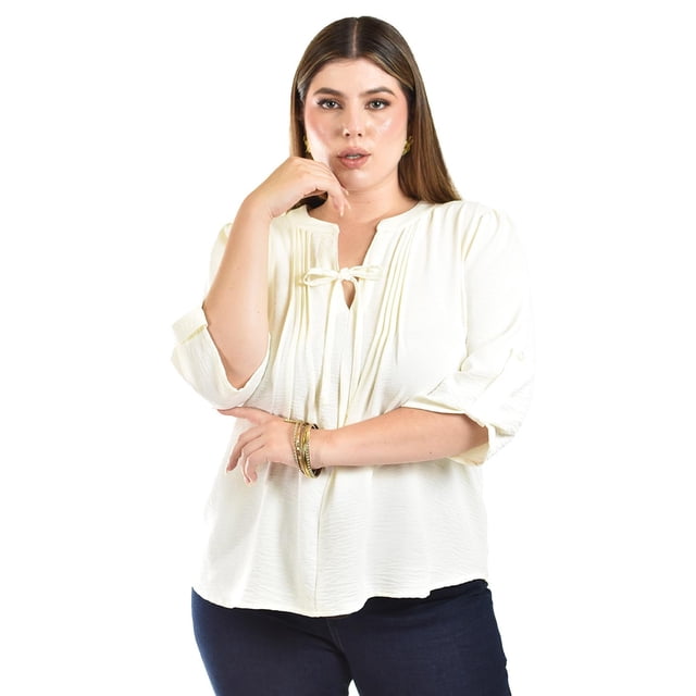 Blusa con detalle de moño Roman Fashion /Tallas Extras, 2657 (Hueso) blanco 38