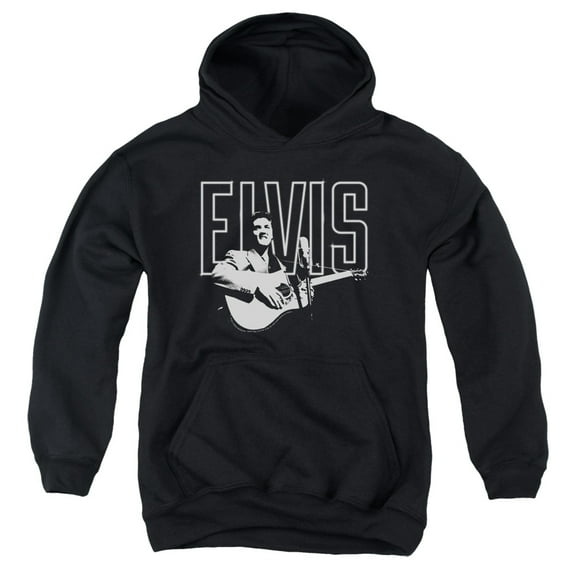Trevco ELV781-YFTH-4 Elvis Presley & White Glow Youth Pull-Over Hoodie, Black - Extra Large