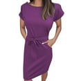 thumbnail image 2 of Summer Dress With Belt For Casual And Date Outfits Short Sleeve Design Easy Care And Versatile Wear, 2 of 6