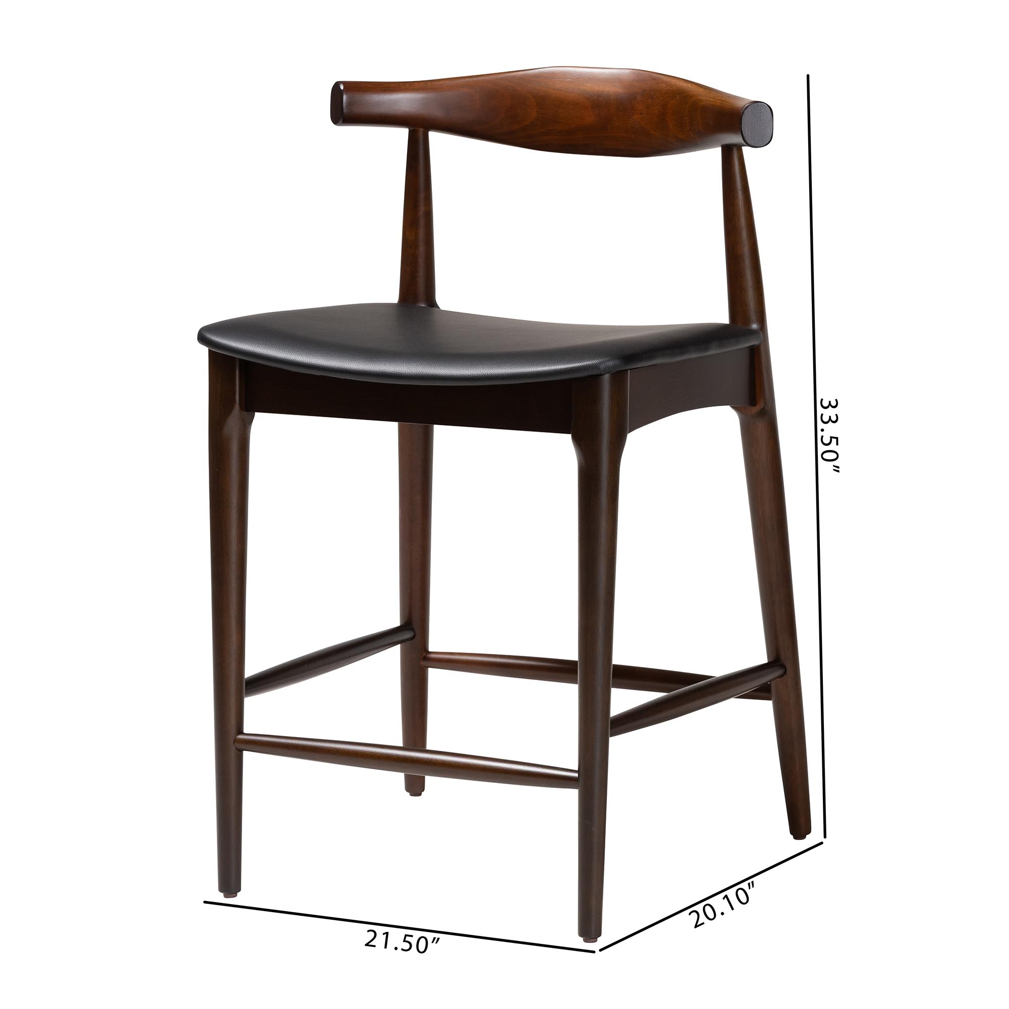 Baxton Studio Eira Mid-Century Counter Stool, Set of 2, Counter Height, Black