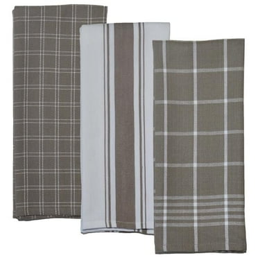 Dunroven House  Variety Kitchen Towels - Taupe & White - Set of 3