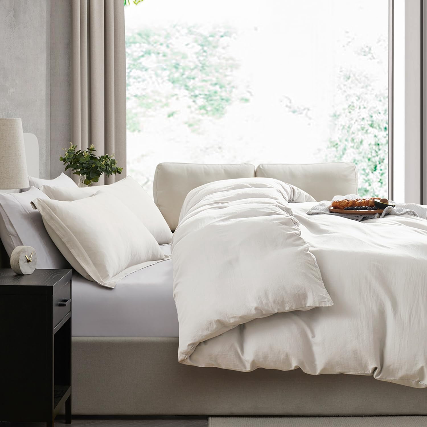 Virtu 3-Piece Duvet Cover Set, Soft Prewashed Bedding Set King with Pillow Shams, Off White