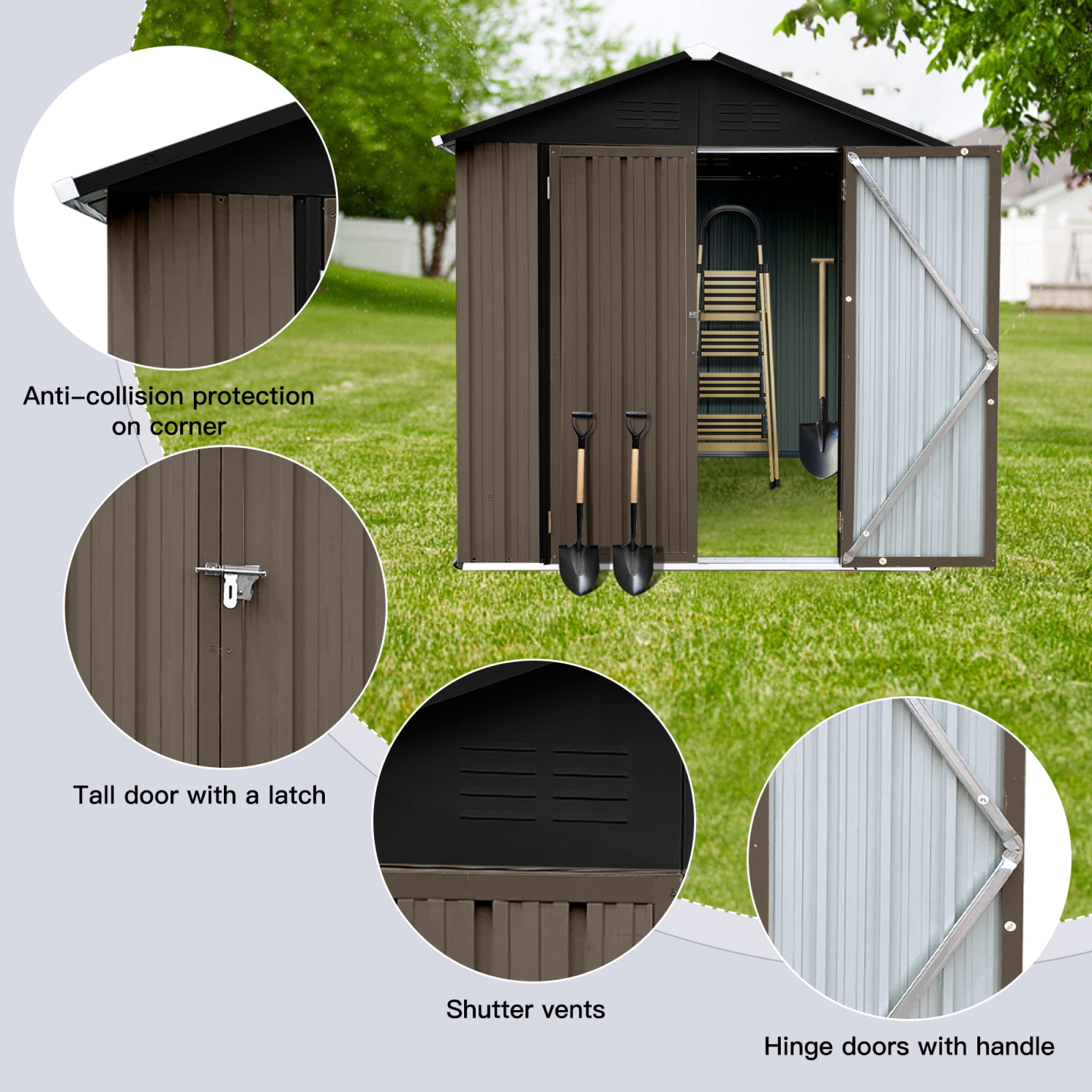 Outdoor Storage Garden Sheds 6FTx4FT Apex Roof Lockable Doors for Backyard White+Yellow