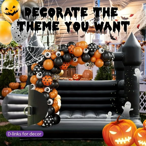 Halloween Inflatable Black Bounce House, Horror Theme for Backyard Kids Parties, Festivals and Outdoor Gatherings