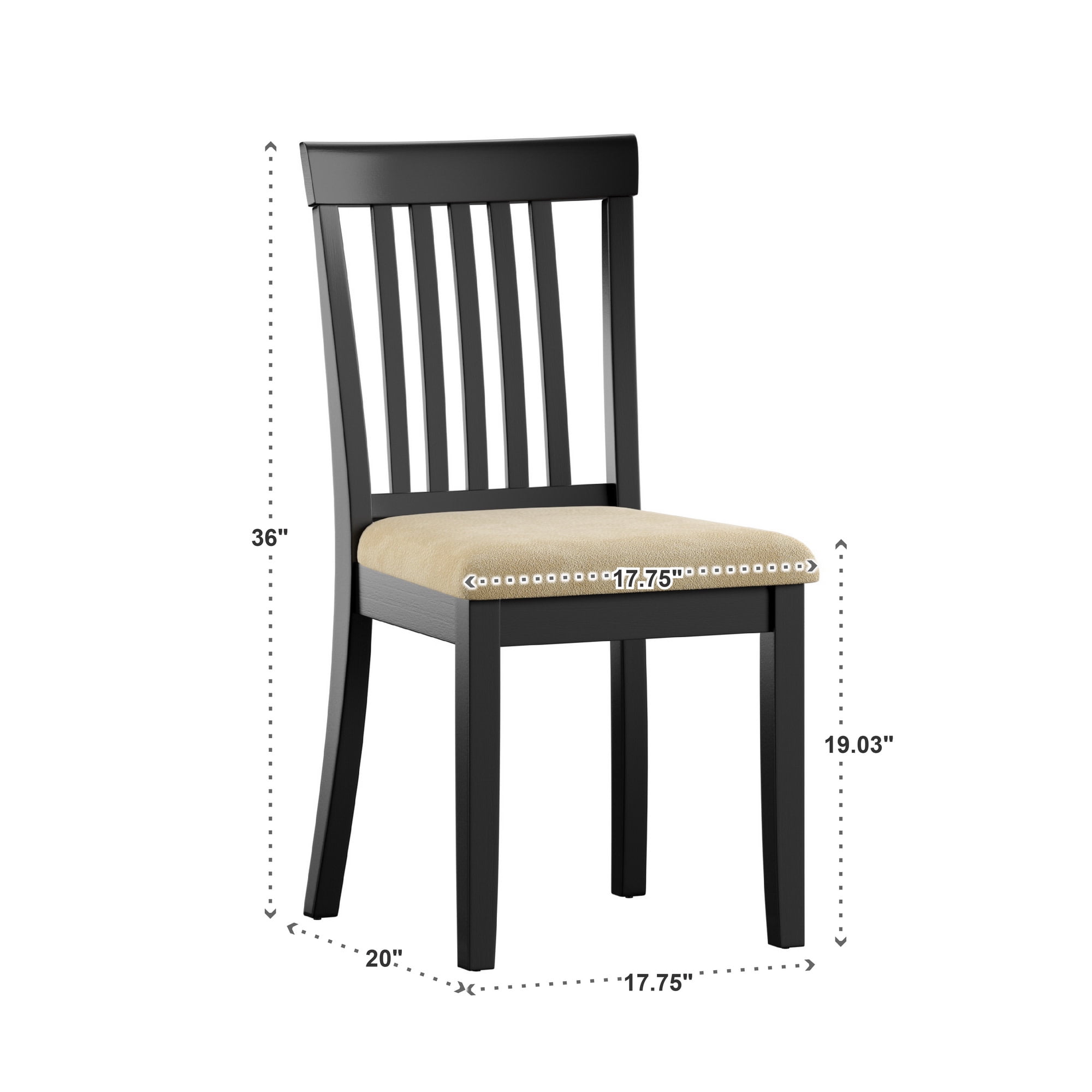 Weston Home Lexington Slat Back Wood Dining Chair, Set of 2, Beige and Black