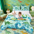 thumbnail image 3 of Manfei Dinosaur Wildlife Queen Comforter Set,Retro Ocean Wave Island Comforter Sets Queen,Blue Green,Polkadot Reversible,3-Piece,1 Comforter and 2 Pillowcases, 3 of 7