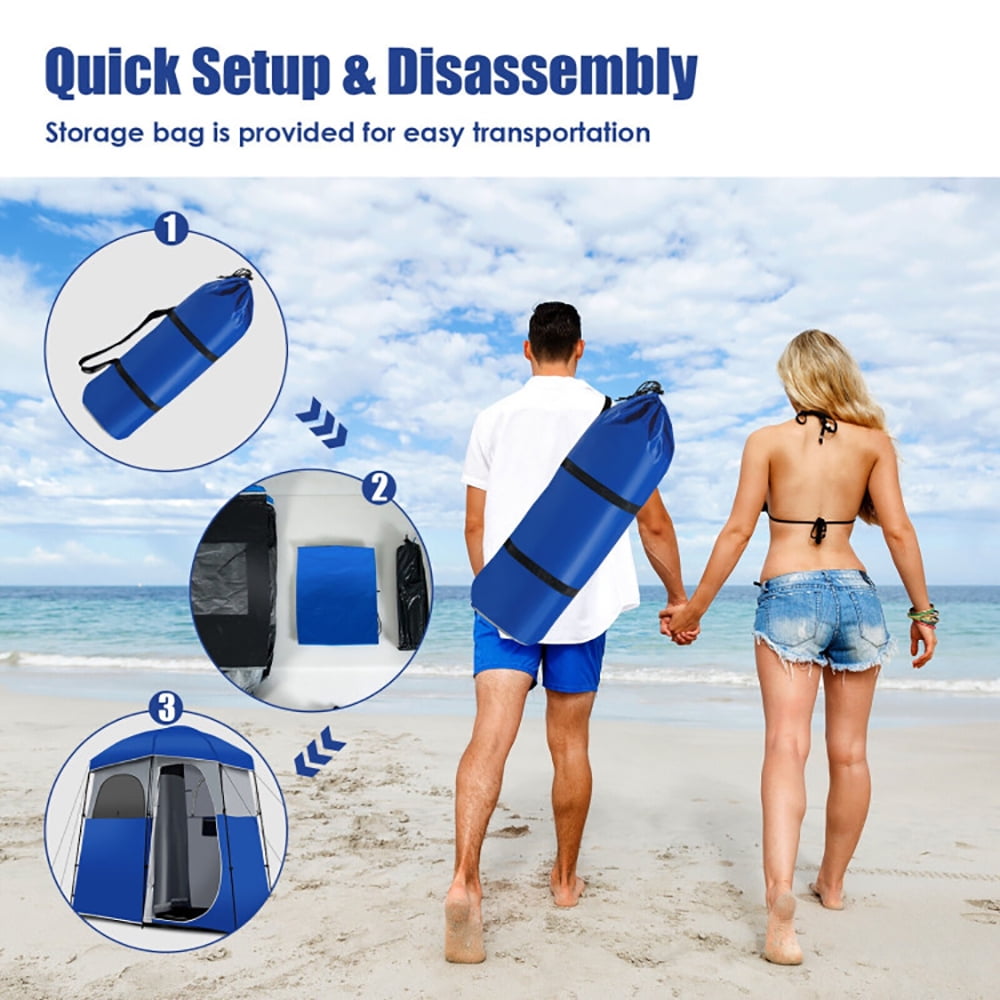 Aimee Lii Double-Room Camping Toilet Tent with Floor and Portable Storage Bag, Easy Set Up Camping Tents Shelter, Blue Aimee Lii Double-Room Camping Toilet Tent with Floor and Portable Storage Bag, Easy Set Up Camping Tents Shelter, Blue
