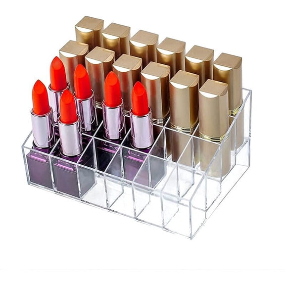 LIOUCBD 24 Spaces Lipstick Holder, Clear Acrylic Lipgloss Lipstick Organizer and Cosmetic Case Display Rack, Makeup Organizer for Lip Gloss Brushes Bottles More(6x4 Arrangement)