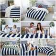 thumbnail image 5 of Navy Blue Striped Bedding Duvet Cover Set Queen Size 4 Pieces White Striped Geometric Bedding Set with Zipper Closure, 1 Comforter Cover 90x92 Inches 1 Flat Sheet & 2 Pillow Cases, 5 of 7