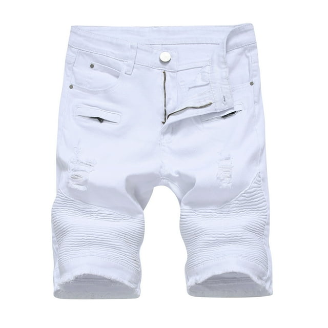 EGNMCR Mens Shorts Men's Ripped Trunks Stretchy Washed Jeans Trunks Cut-Off Classic Fit Biker Jeans Trunks Gifts for Men