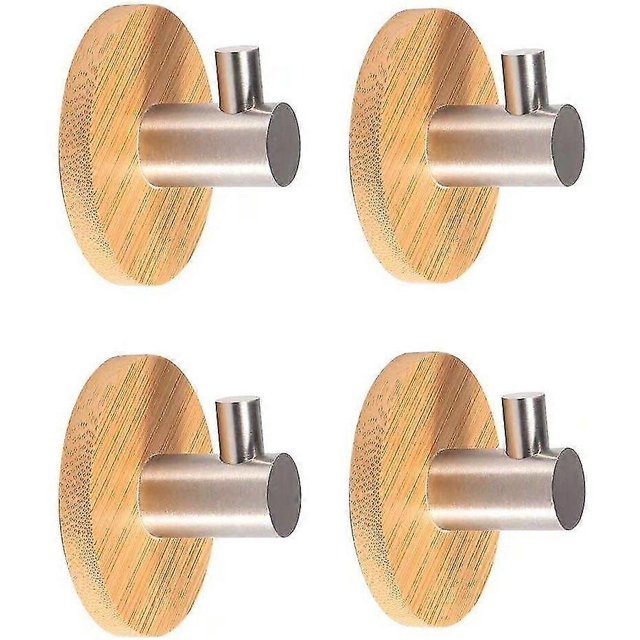 Ganchos autoadhesivos de acero inoxidable 304 y bambú para batas, ganchos de pared, toalleros de cocina, ganchos para batas, sin perforaciones, ganchos para baño, cocina y oficina (adhesivos)