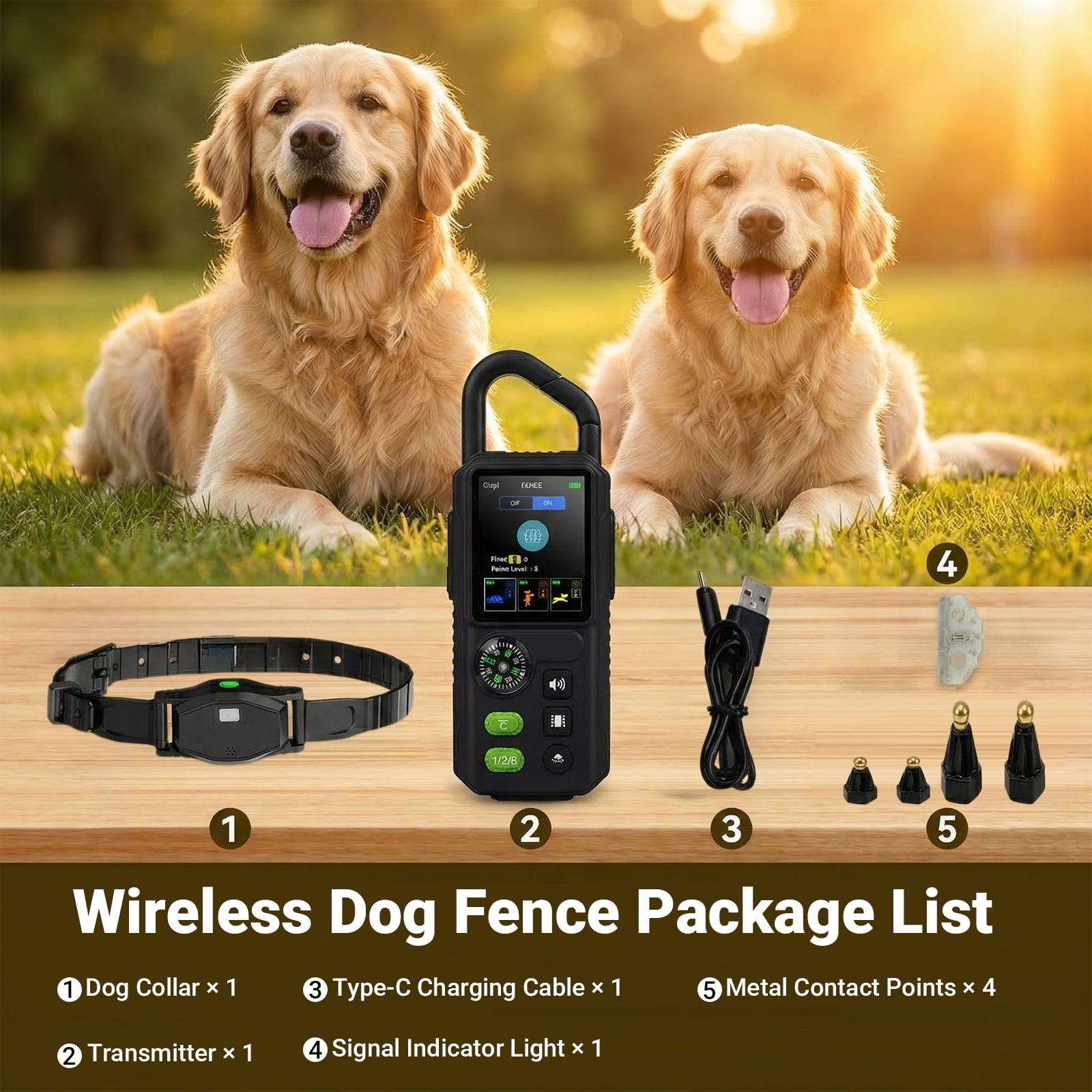 Electric Fence for Dog with Remote Training Collar, Up to 3300ft Fenceless Dog Collar System for Medium Large Dogs, Adjustable Rechargeable Collar