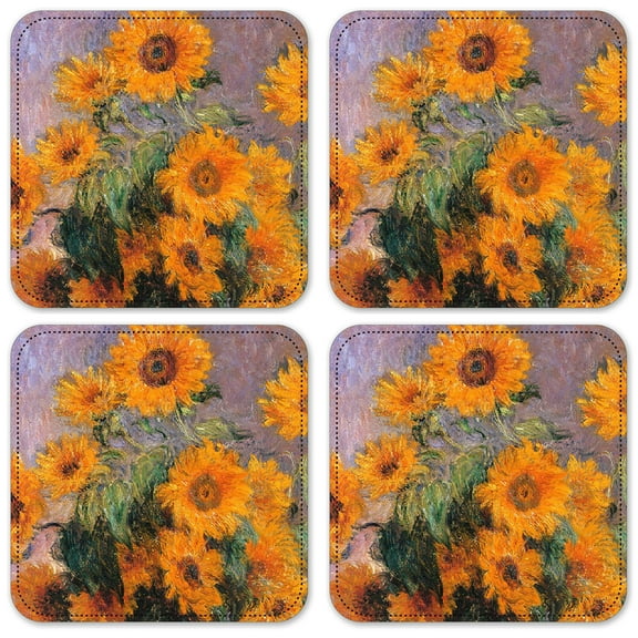 Vinyl Drink Coasters - Set of 4 - Monet: Sunflowers