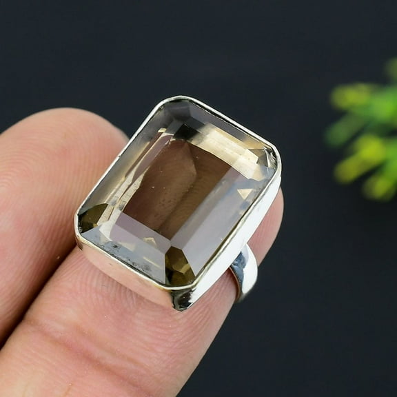 Natural Smoky Topaz Gemstone Handmade 925 Sterling Silver Ring Size 6