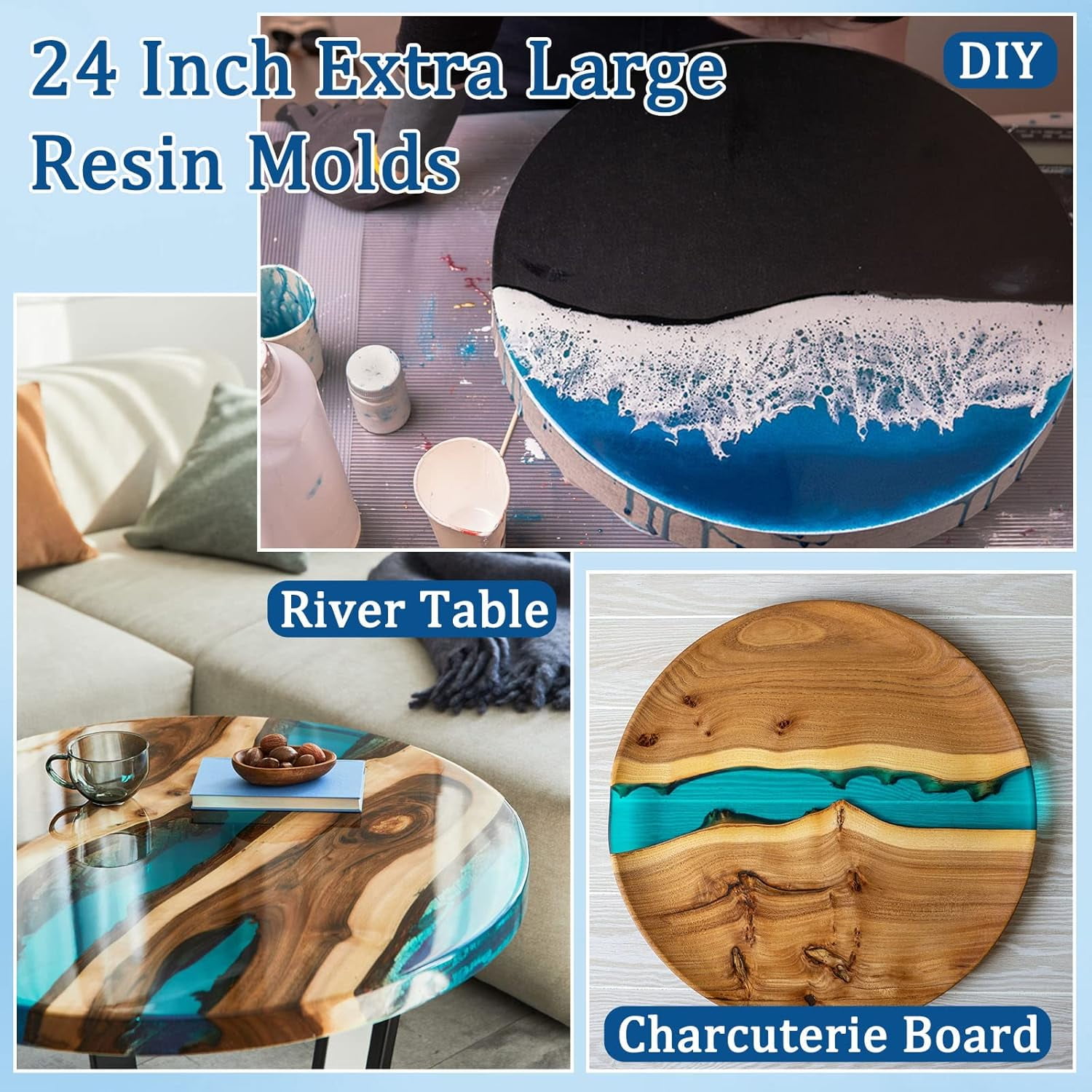 24 Inch Extra Large Resin Table Molds Round Epoxy Resin Molds Set with Metal Frame 3 Hairpin Legs for Table Epoxy Resin Table Mold Epoxy Table Mold for Charcuterie Board River Table DIY Art